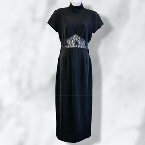 Bari-Jay Women’s Black Lace Midsection High Neck Maxi Dress / Size 11/12